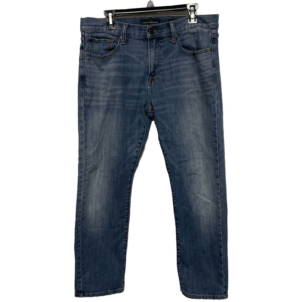 Lucky Brand 221 Original Straight Mens 34x30 Blue Denim Dark Wash Zip Jeans